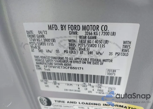 1FTFW1ET3CFB50171: 42614455