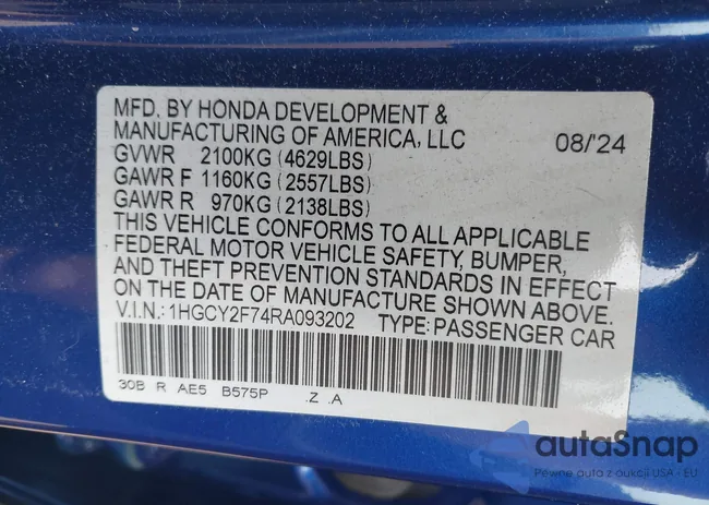 1HGCY2F74RA093202: 42614525