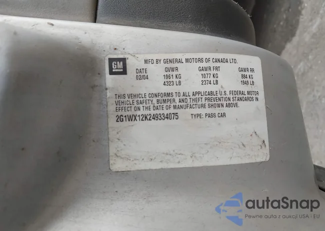 2G1WX12K249334075: 42614627