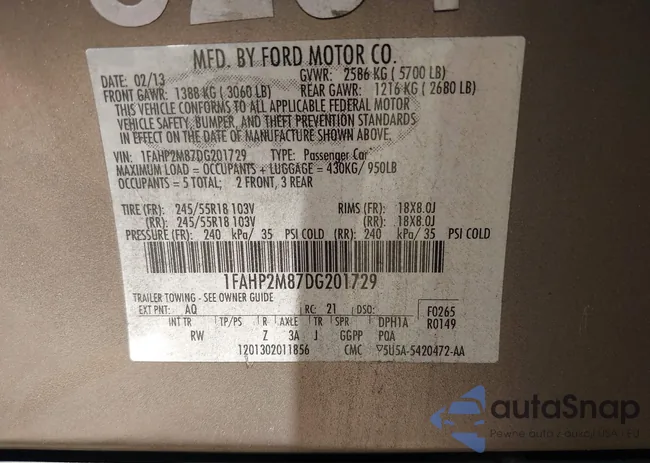 1FAHP2M87DG201729: 42614728