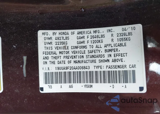 19UUA9F20AA006843: 42614732