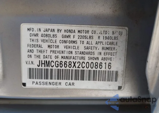 JHMCG668X2C008616: 42615335