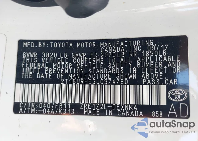 2T1BURHE3JC974760: 42616467