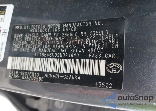 4T1BE46K09U321810: 42616489