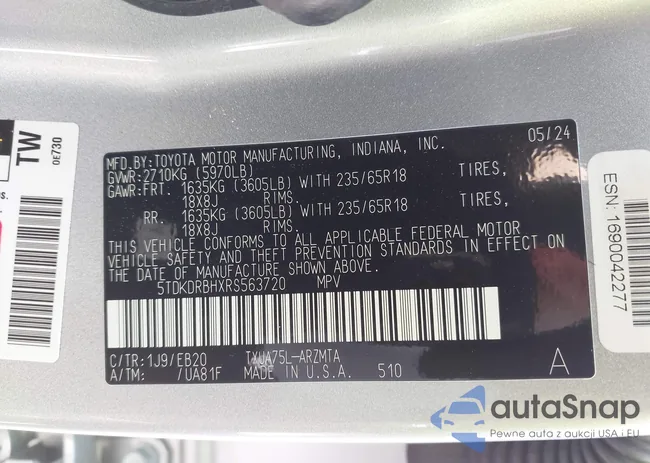 5TDKDRBHXRS563720: 42616710