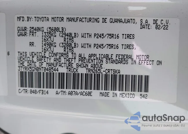 3TYRX5GN0NT048544: 42616900