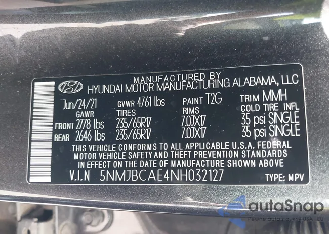 5NMJBCAE4NH032127: 42616009