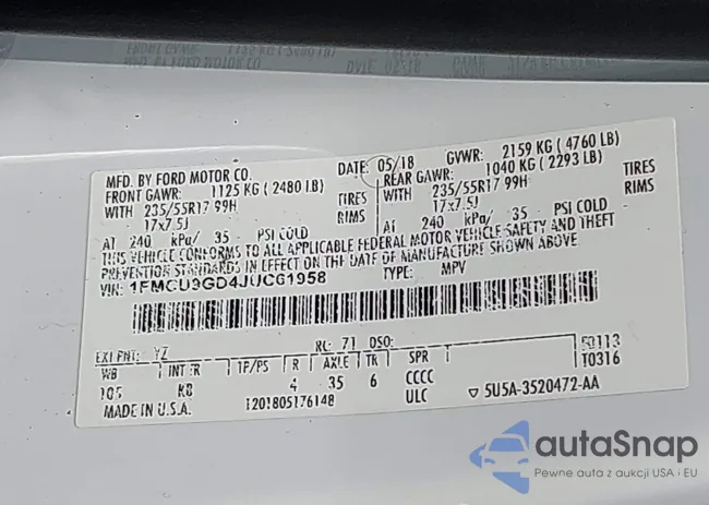 1FMCU9GD4JUC61958: 42616143