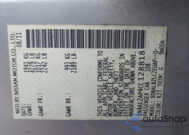 1N4AL2AP4CC128818: 42616346