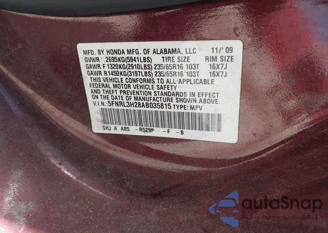 5FNRL3H28AB035815: 42617590