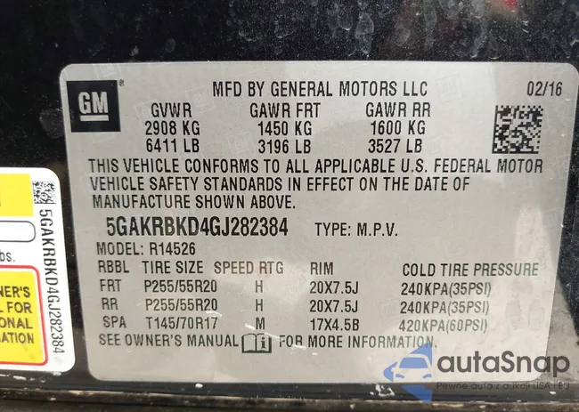 5GAKRBKD4GJ282384: 42617620