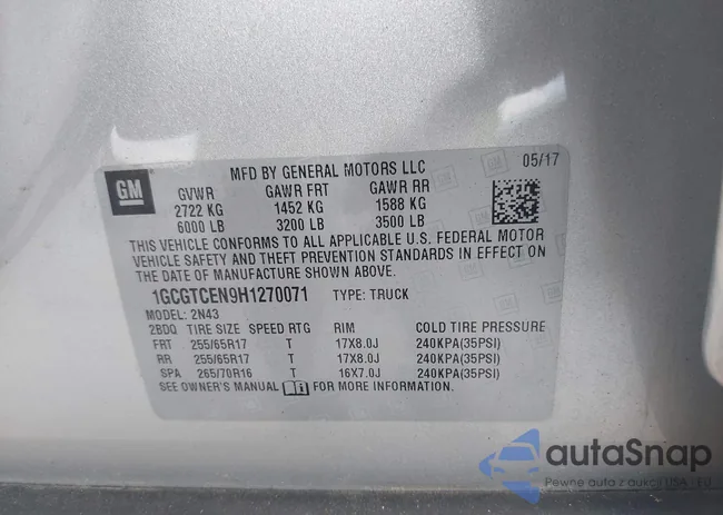 1GCGTCEN9H1270071: 42617121