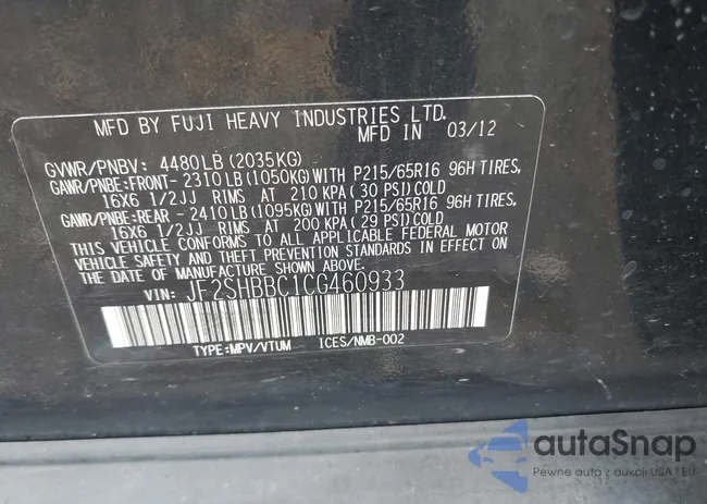 JF2SHBBC1CG460933: 42617228