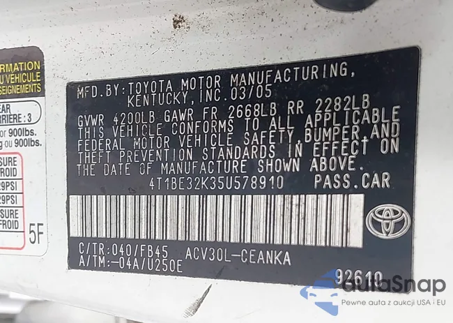 4T1BE32K35U578910: 42617302