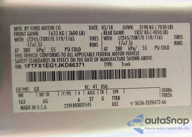 1FTFX1EG1JKD86371: 42617305