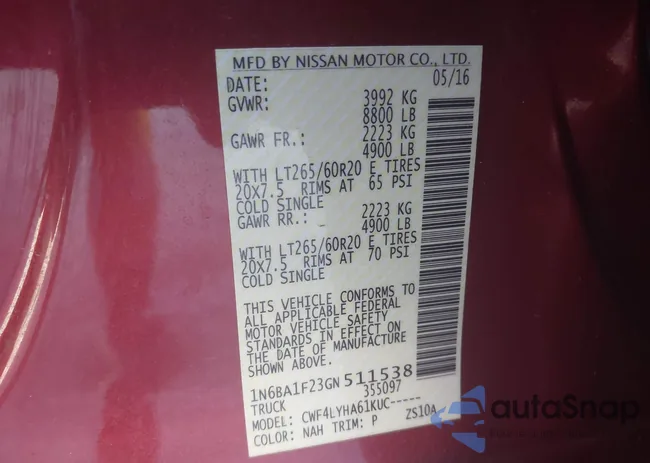 1N6BA1F23GN511538: 42617346