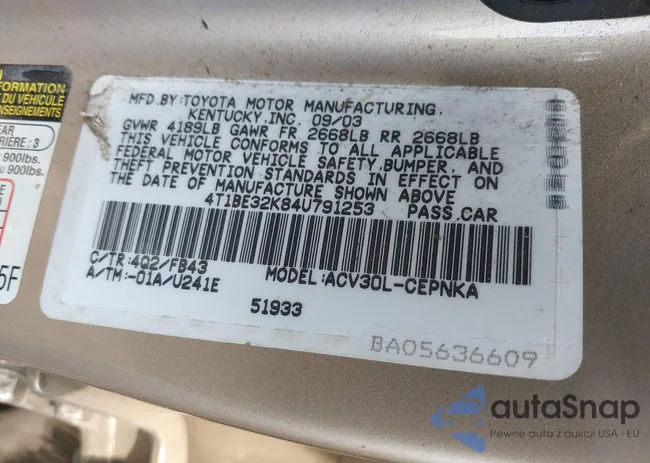 4T1BE32K84U791253: 42618449