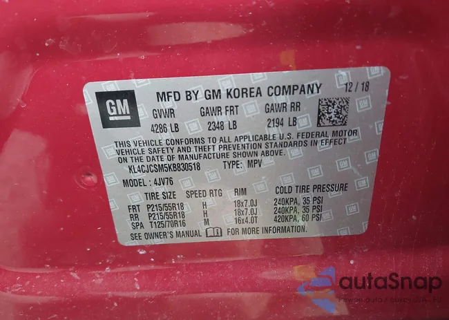 KL4CJCSM5KB830518: 42618782