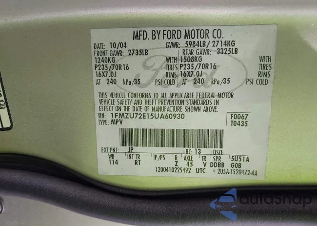 1FMZU72E15UA60930: 42618063