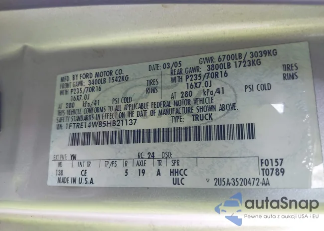 1FTRE14W85BH21137: 42618137