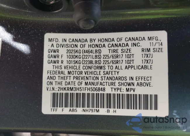 2HKRM3H51FH506848: 42619673