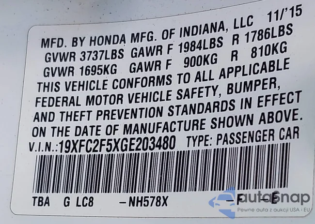 19XFC2F5XGE203480: 42619783