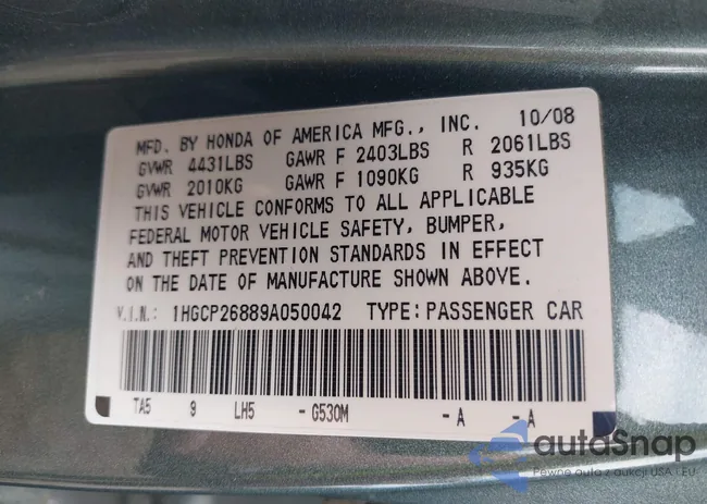 1HGCP26889A050042: 42619930