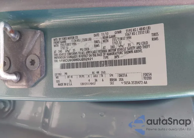 1FMCU9G98DUB92921: 42618998