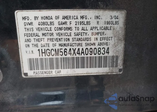 1HGCM564X4A090834: 42619037