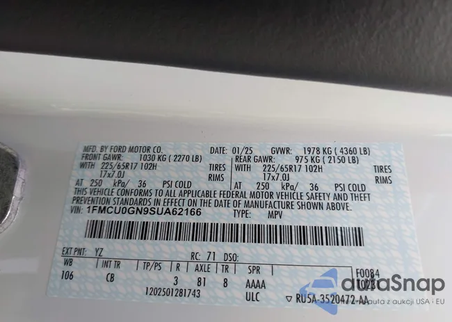 1FMCU0GN9SUA62166: 42619038