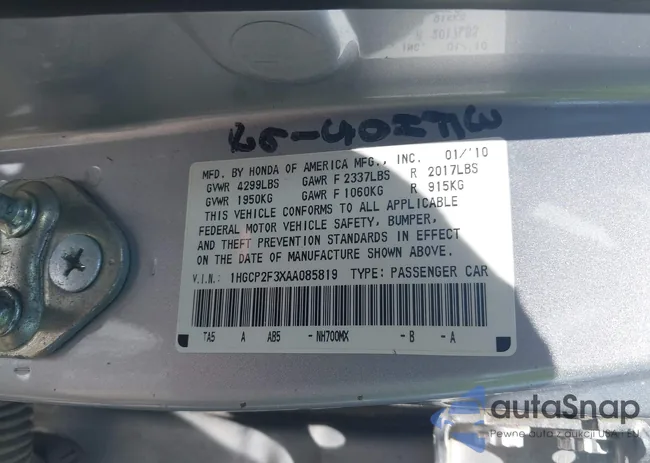 1HGCP2F3XAA085819: 42619048