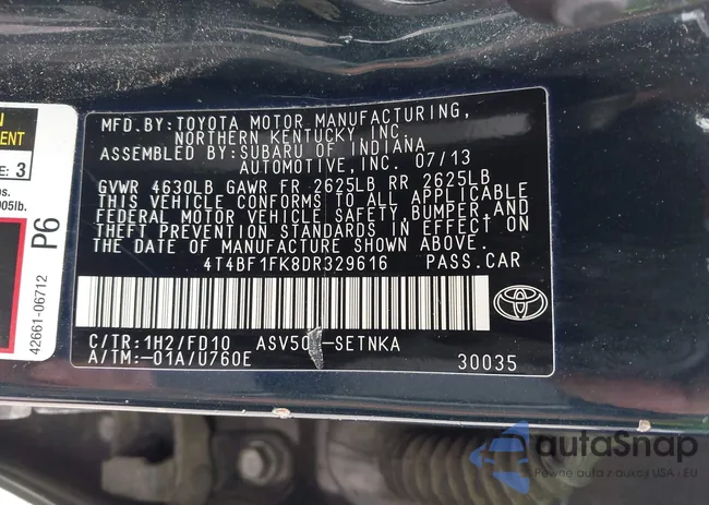 4T4BF1FK8DR329616: 42619177