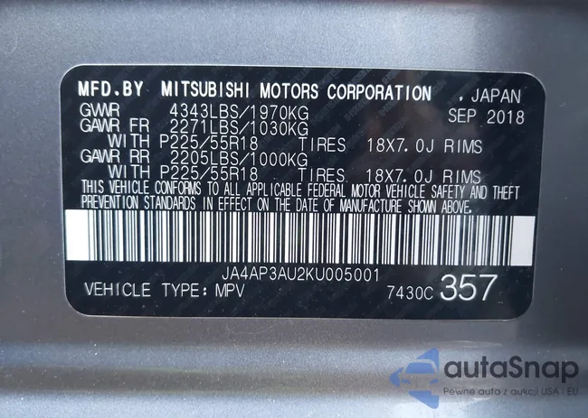 JA4AP3AU2KU005001: 42620501