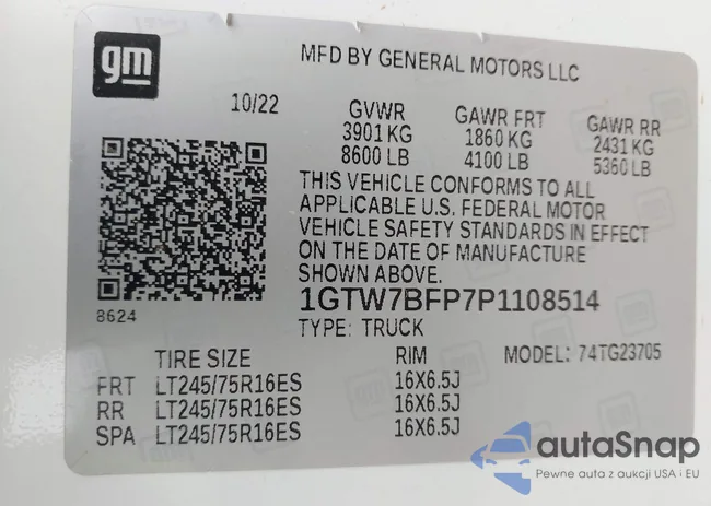 1GTW7BFP7P1108514: 42620514