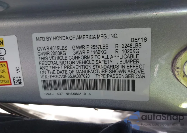 1HGCV3F65JA007020: 42620634