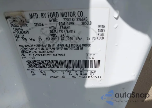 1FTPW14536FA47604: 42620058