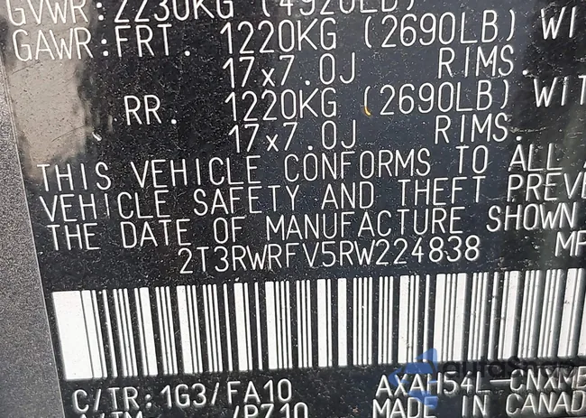 2T3RWRFV5RW224838: 42621637