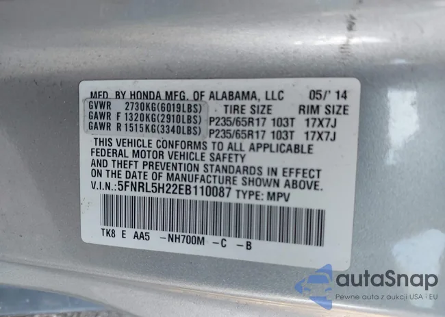 5FNRL5H22EB110087: 42621710