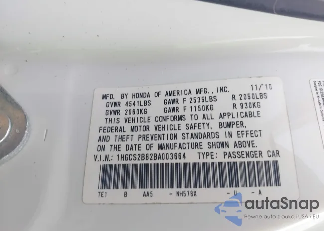 1HGCS2B82BA003664: 42621826