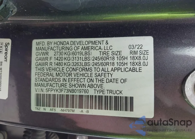 5FPYK3F73NB019760: 42622775