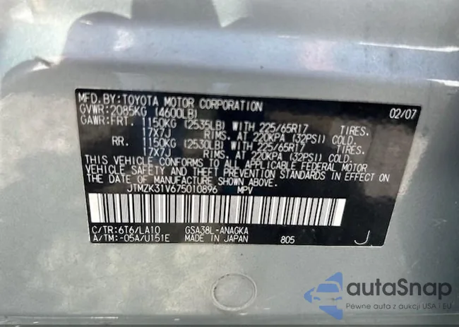 JTMZK31V675010896: 42622918