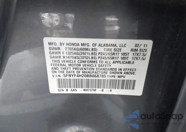 5FNYF4H20BB068785: 42622172