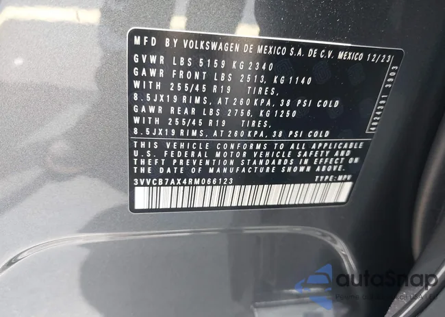 3VVCB7AX4RM066123: 42623453