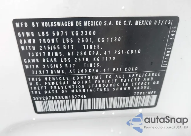 3VV2B7AX8KM192745: 42623493