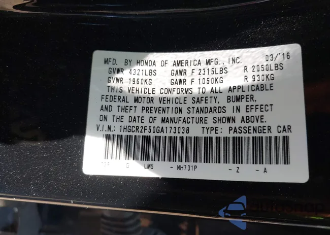 1HGCR2F50GA173038: 42623618