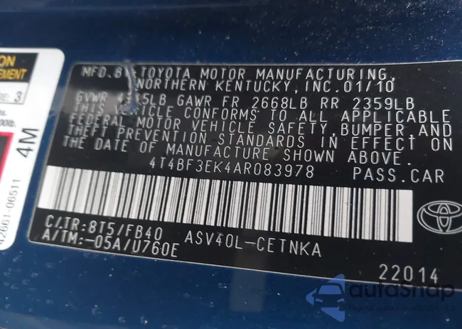 4T4BF3EK4AR083978: 42623900