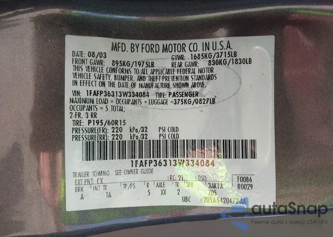 1FAFP36313W334084: 42623903