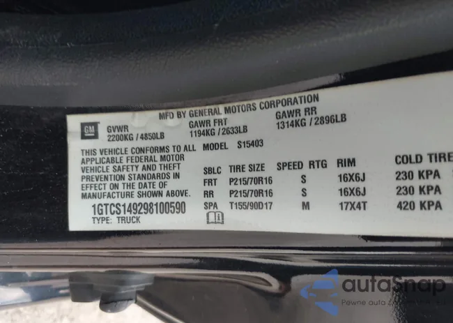 1GTCS149298100590: 42622994