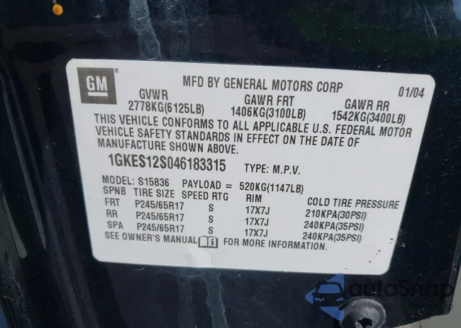 1GKES12S046183315: 42623155