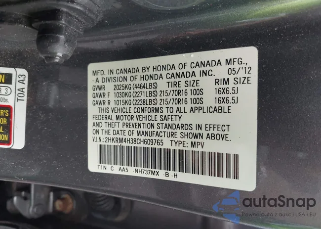 2HKRM4H38CH609765: 42624521